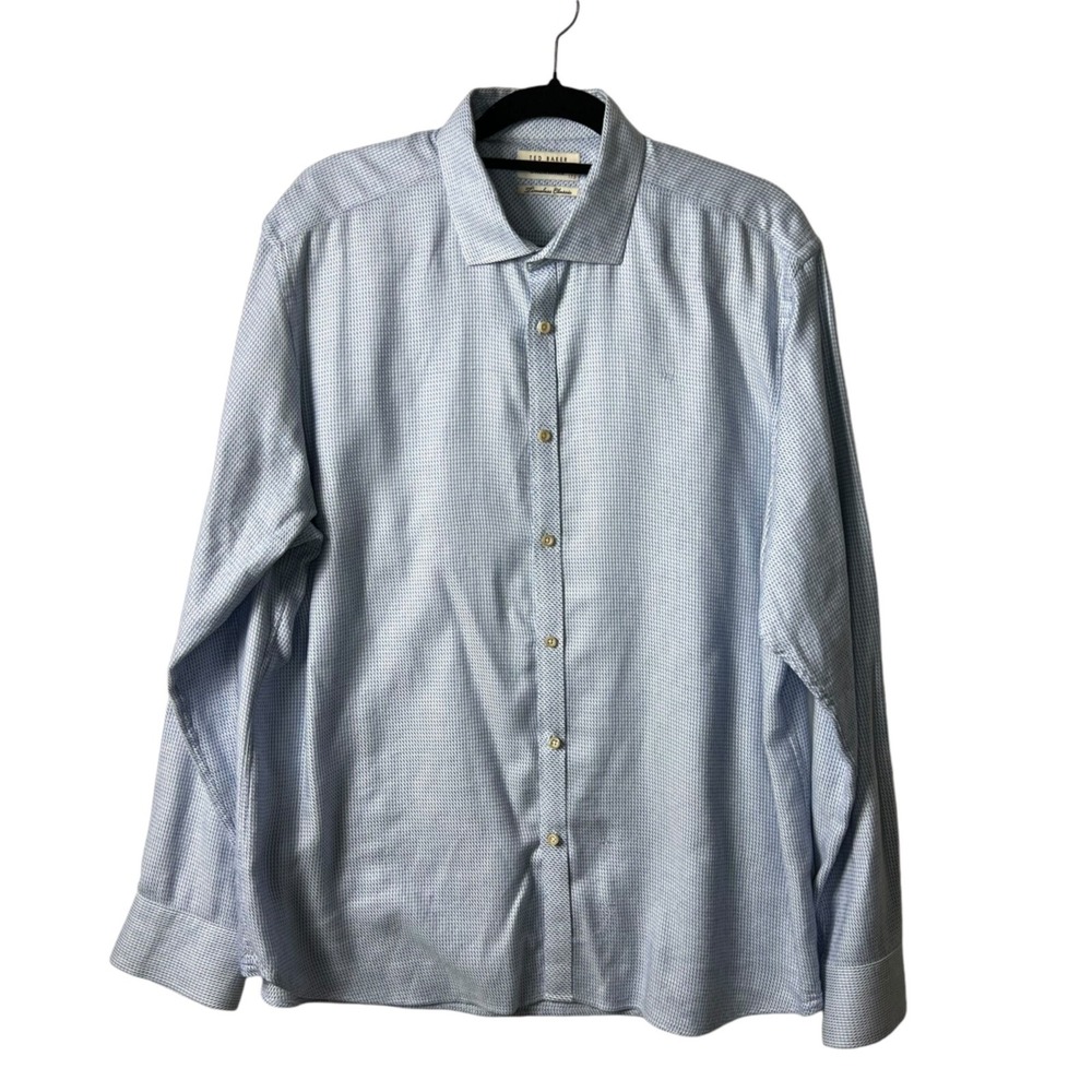 Ted Baker London Endurance Shirt Mens‎ 17.5 Blue Geometric Textured Cotton LS
